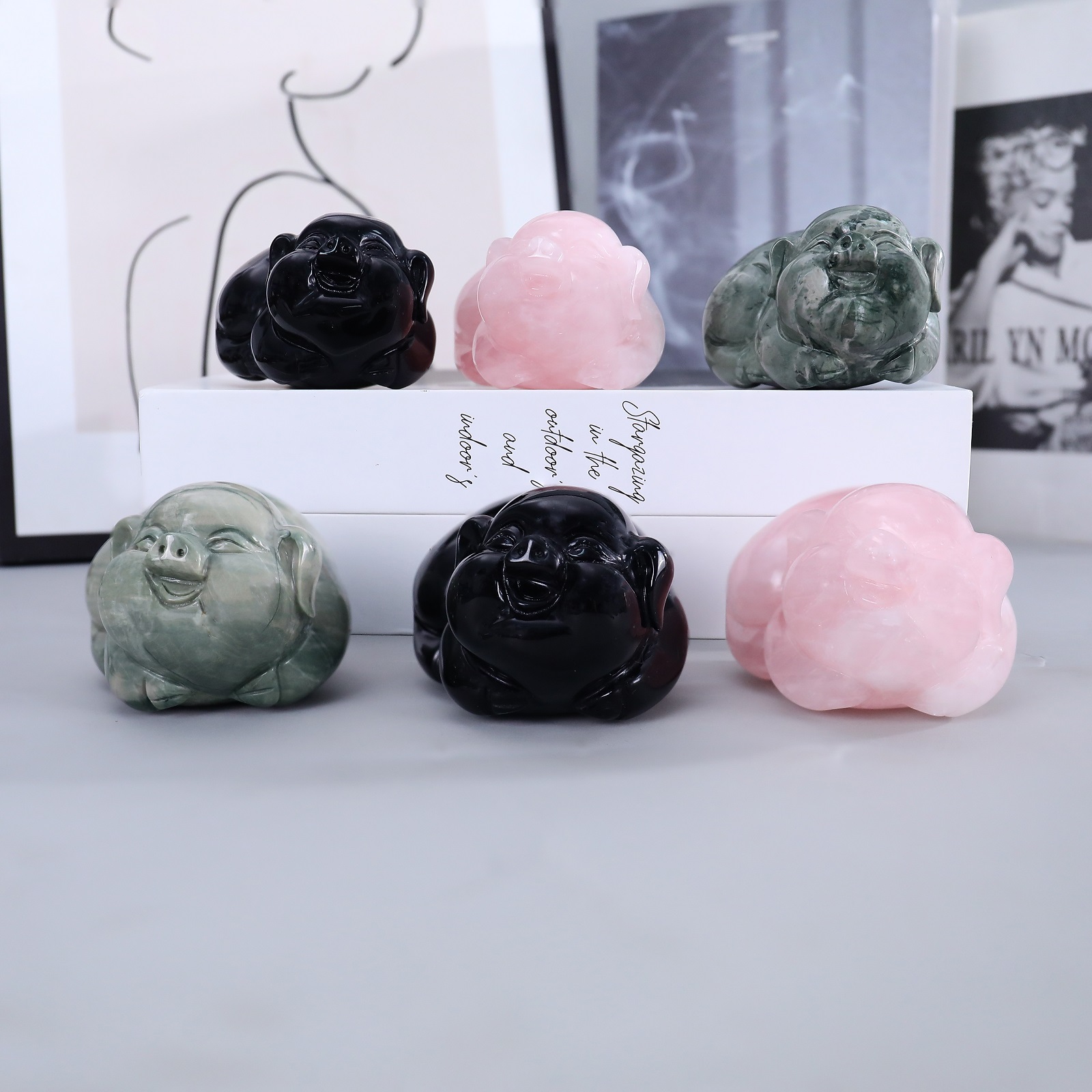 Natural Jade Handmade Lucky Pig Figurine - Feng Shui Home Decoration & Collectible