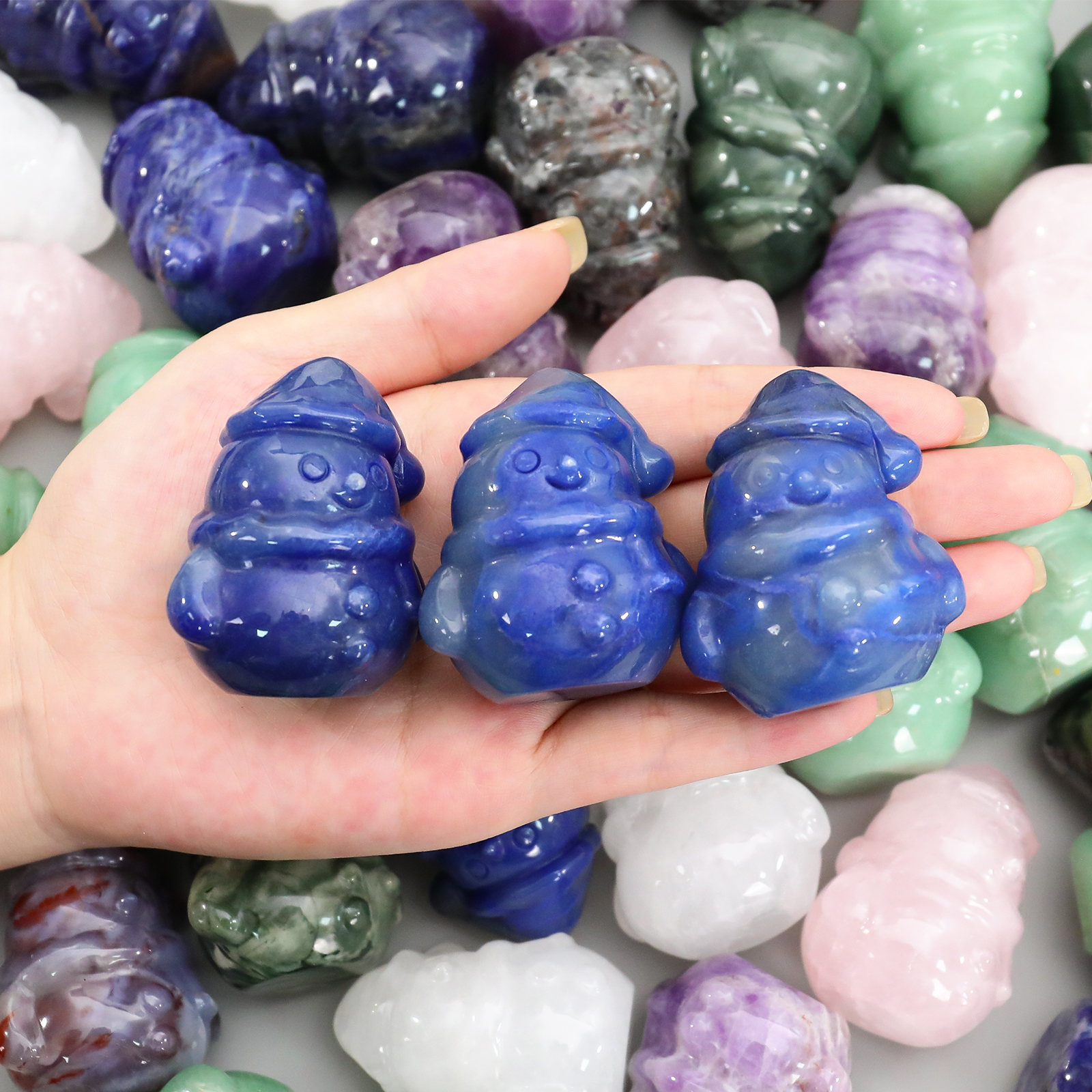 Mini Jade Snowman Carving - Handcrafted Christmas Gift for Holiday Decoration & Collection