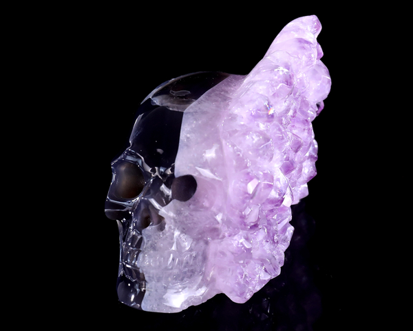 5" Amethyst Geode Agate Human Skull – Original Hand Carved Natural Crystal Skull Sculpture
