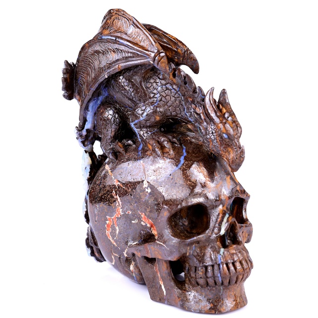 Unique 6.8" Opal Realistic Skull – Hand Carved Natural Crystal Sculpture for Energy Healing