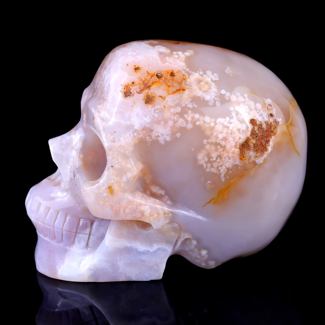 5.7" Sakura Agate Hand Carved Crystal Realistic Skull Sculpture