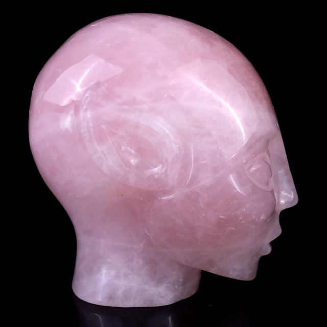 3.9" Rose Quartz Elf Alien Skull – Hand Carved Natural Crystal Healing Sculpture