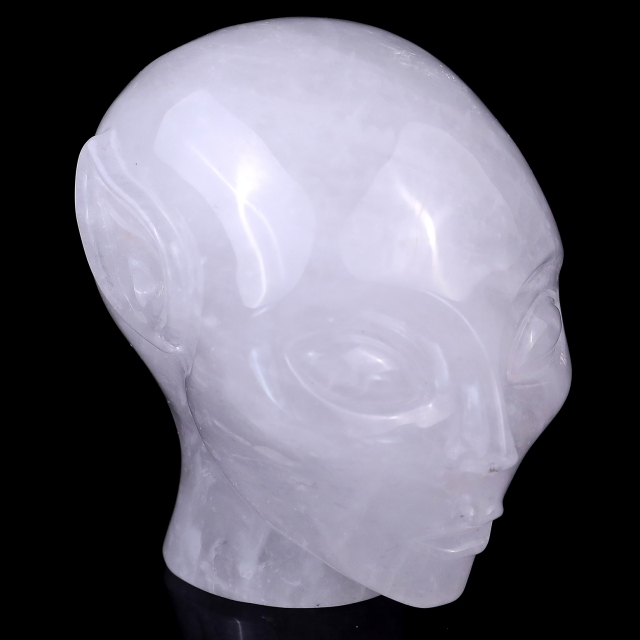 3.9" Angolan Quartz Elf Alien Skull – Hand Carved Natural Crystal Healing Sculpture