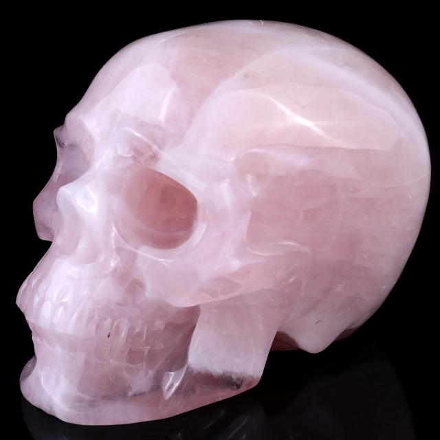 7.6" Rose Quartz Hand Carved Crystal Realistic Skull Sculpture