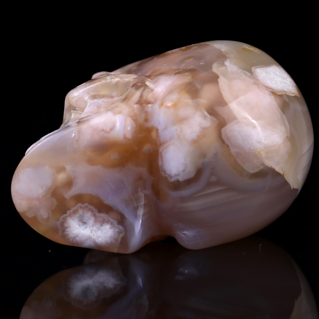 2.2" Sakura Agate Crystal Realistic Skull Hand Carved Sculpture
