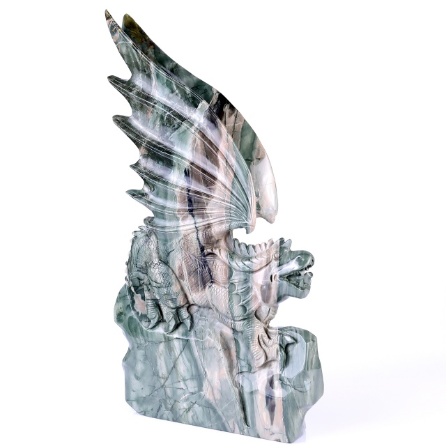  14" Jiulong Jade Hand Carved Crystal Dragon Sculpture