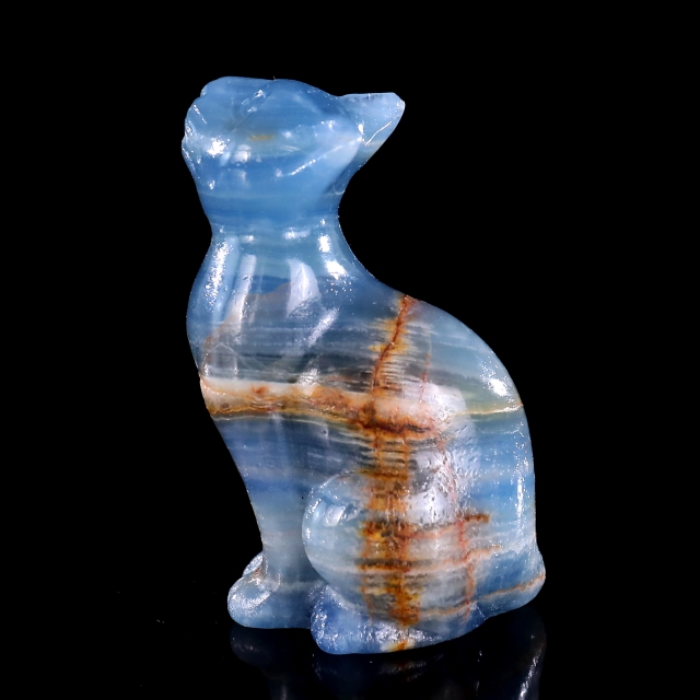 2.9" Natural Blue Onyx Hand Carved Crystal Cat Sculpture
