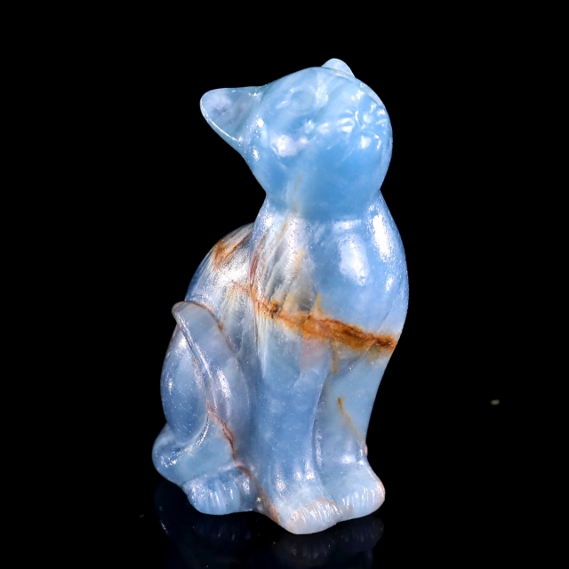 2.9" Natural Blue Onyx Hand Carved Crystal Cat Sculpture
