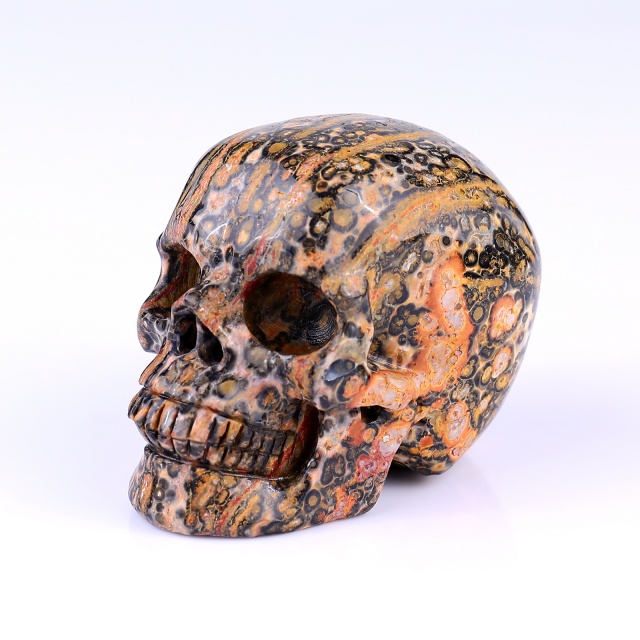 3.1" Leopard Skin Jasper Hand Carved Crystal Realistic Skull Sculpture