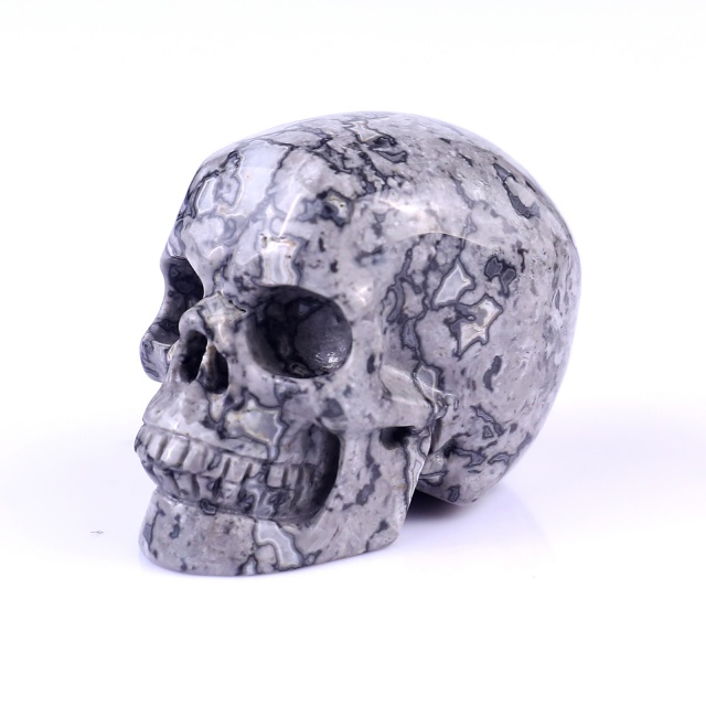 2.2" Map Jasper Hand Carved Crystal Realistic Skull Sculpture