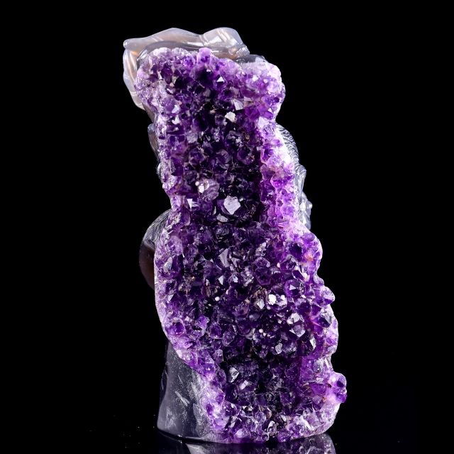 7.7 Inch Amethyst Cluster Gorilla Sculpture - Hand-Carved Crystal Figurine with Lifelike Design 