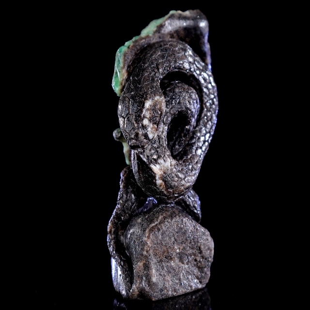 4" Emerald Hand Carved Crystal Snake Sculpture