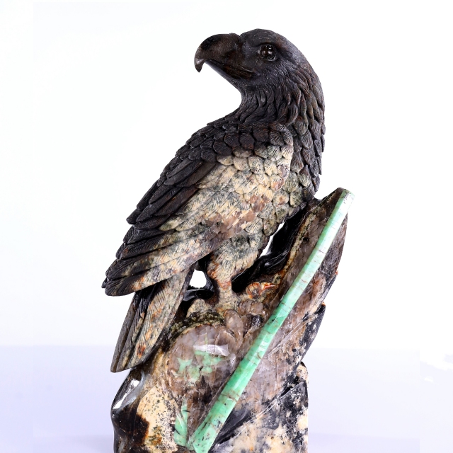 11" Natural Emerald Hand Carved Crystal Eagle Sculpture