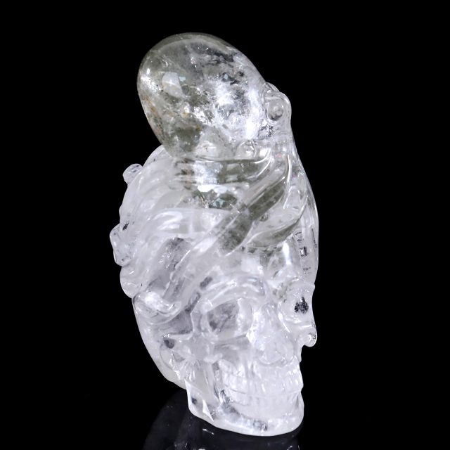 6-inch Hand Carved Clear Quartz Skull with Octopus - Natural Crystal Sculpture for Luxury Display & Spiritual Significance