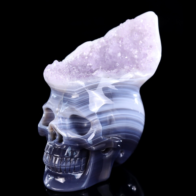 5.6" Amethyst Druse Agate Skull – Hand Carved Natural Crystal Healing Sculpture