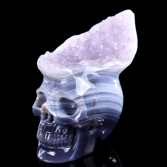 5.6" Amethyst Druse Agate Skull – Hand Carved Natural Crystal Healing Sculpture