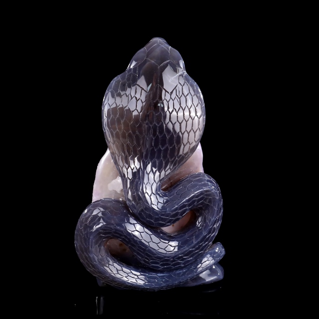 7 Inch Amethyst Cluster Snake Sculpture - Hand-Carved Crystal Figurine with Lifelike Design & Intricate Scale Details