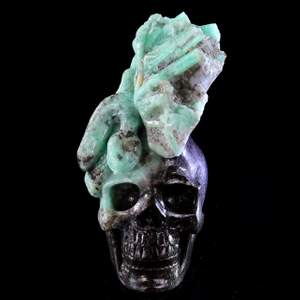 5.5" Natural Emerald Skull and Snake Sculpture, Handcrafted Gemstone Artwork for Collection & Decoration