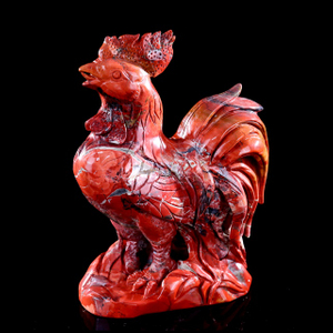 8.3" Red Jasper Carved Cock Sculpture, Vibrant Gemstone Art for Decor & Collection