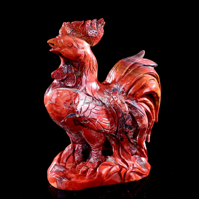 8.3" Red Jasper Carved Cock Sculpture, Vibrant Gemstone Art for Decor & Collection