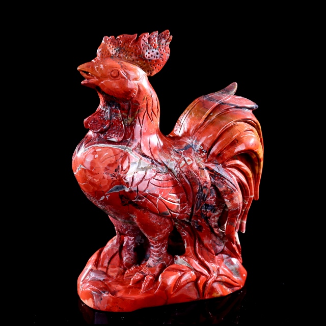 8.3" Red Jasper Carved Cock Sculpture, Vibrant Gemstone Art for Decor & Collection