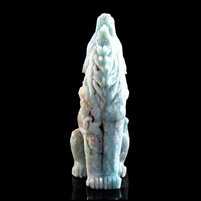 10.8" Amazonite Standing Wolf Sculpture, Hand-Carved Gemstone Art for Collection & Home Decor