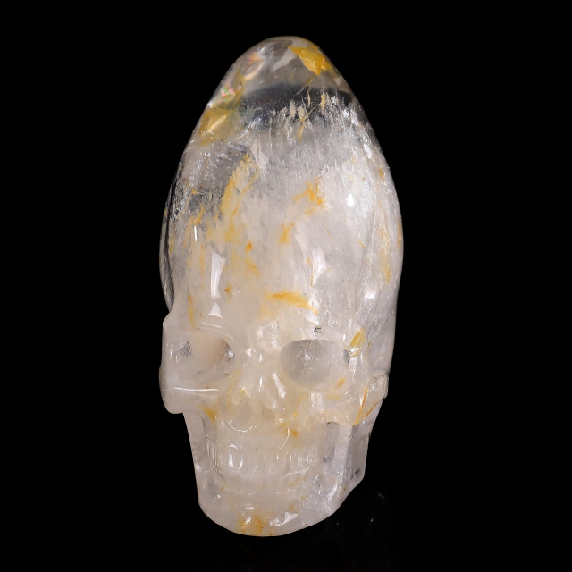 5-inch Hand Carved Ghost Clear Quartz Skull - Spiritual Symbolism Gemstone Sculpture for Collection & Décor