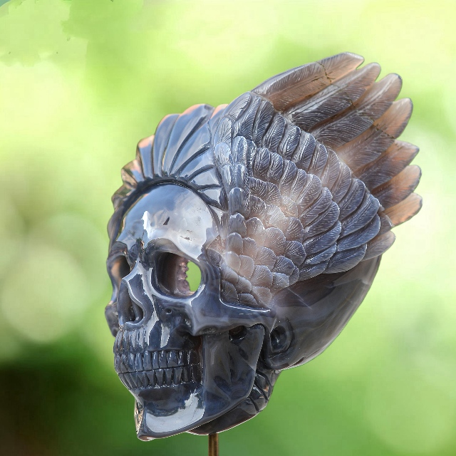 Unique 10" Amethyst Geode Agate Skull – Hand Carved Natural Crystal Geode Sculpture