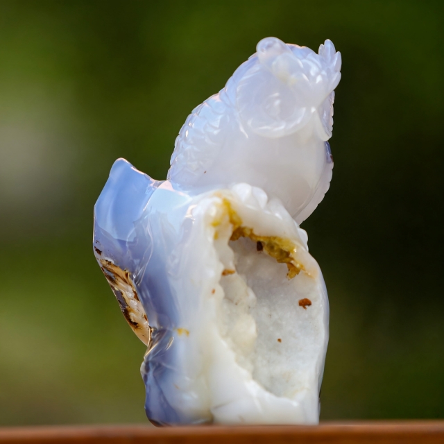 6.5" Blue Chalcedony Hand Carved Crystal Owl Sculpture