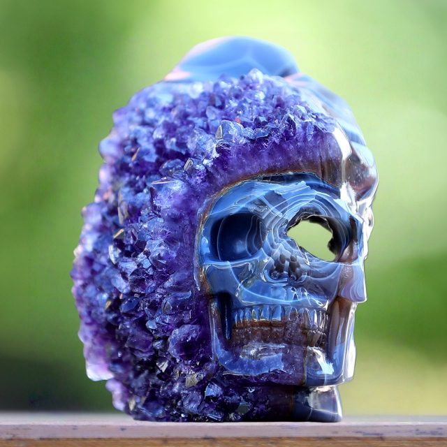 5.0" Amethyst Druse Agate Hand Carved Mineral Specimen Skull Sculpture