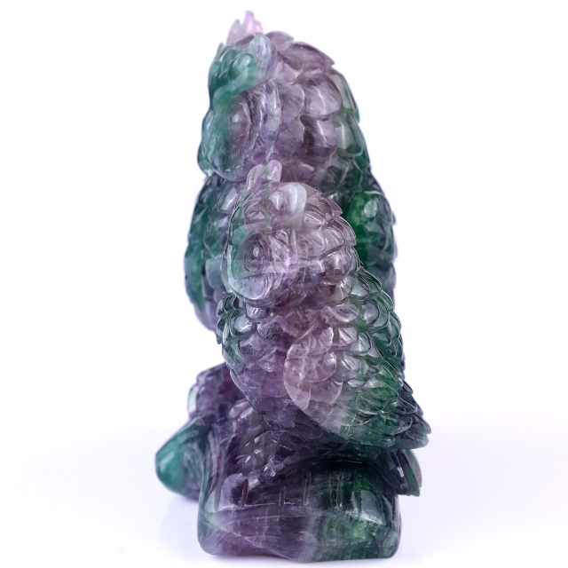 6.1" Fluorite Hand Carved Crystal Owls Sculpture