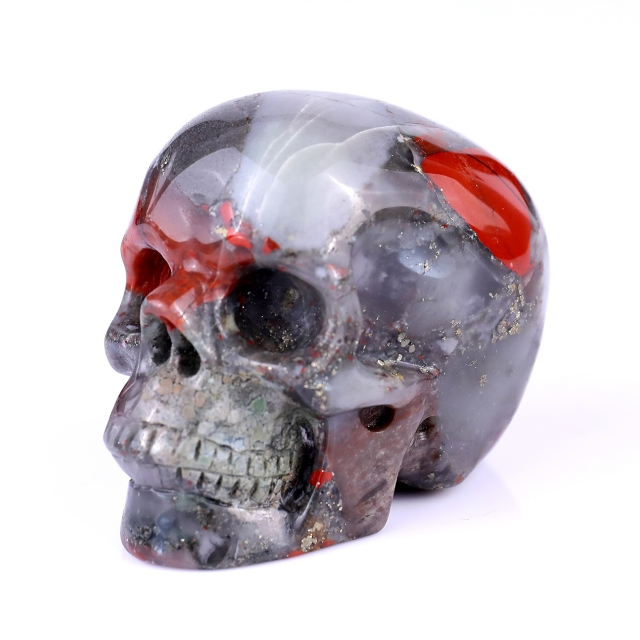 3.0" African Blood Stone Hand Carved Crystal Realistic Skull Sculpture