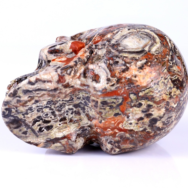 4.4" Coin Agate Hand Carved Crystal Realistic Skull Sculpture