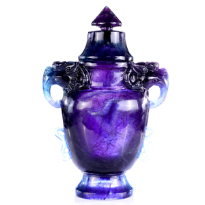 10.6” Natural Fluorite Hand Carved Crystal Vase with Lid