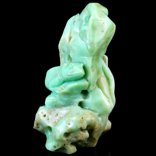5.2" Green Opal Hand Carved Crystal Lizard Sculpture
