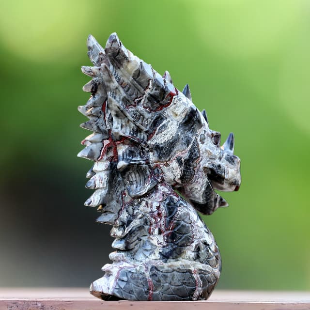 9.3" Red Lace Agate Hand Carved Crystal Dragon Skull Sculpture