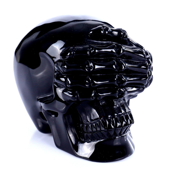 5.0" Natural Obsidian Crystal Skull Carving Three Wise Monkeys Handcrafted Gemstone Figurine