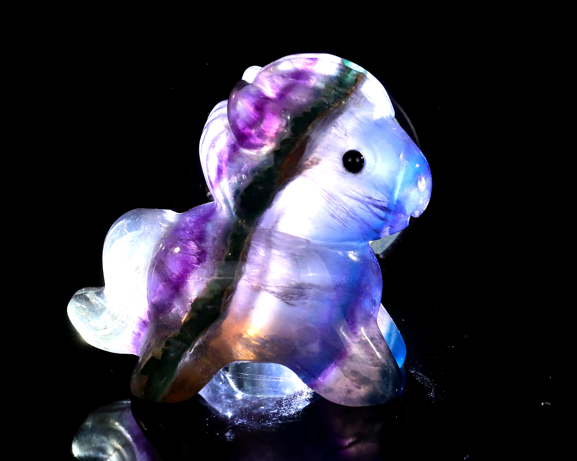 Fluorite Cartoon Pony Carving - Glowing Gemstone Figurine for Kids Room Decor & Crystal Collection