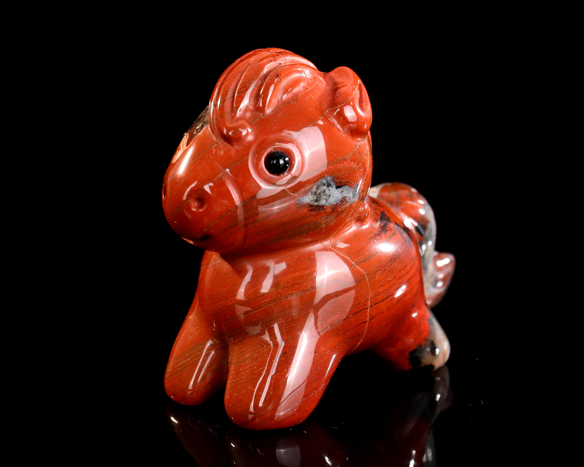 Red Jasper Cartoon Pony Sculpture - Unique Cute Crystal Animal Decor for Kids Room & Spiritual Use