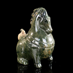 Hand-Carved Jiulong Jade Tang Horse Sculpture - Unique Gemstone Collectible for Pony Lovers & Crystal Enthusiasts