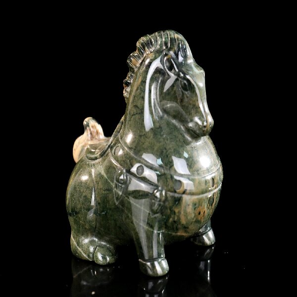 Hand-Carved Jiulong Jade Tang Horse Sculpture - Unique Gemstone Collectible for Pony Lovers & Crystal Enthusiasts