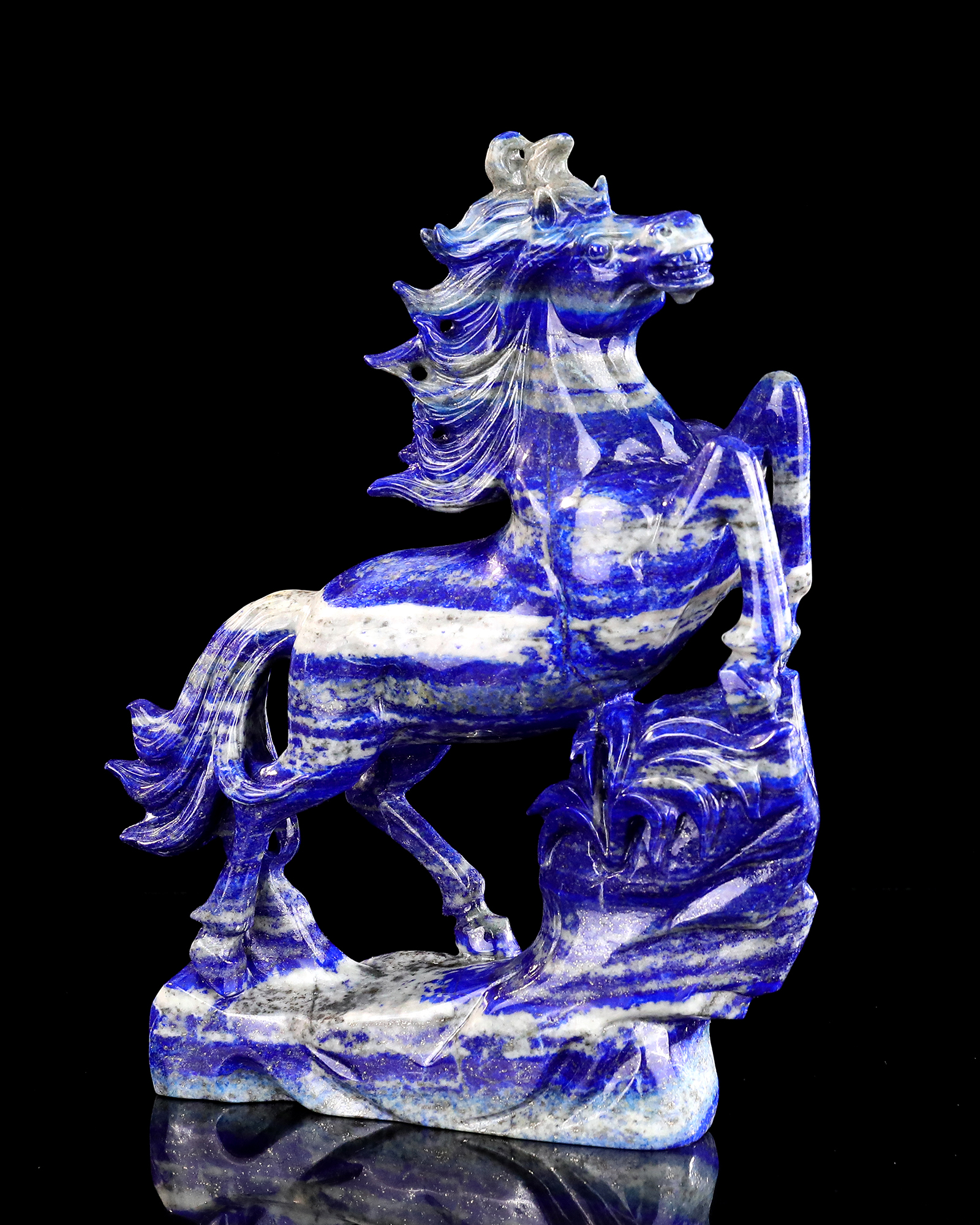 Lapis Lazuli Running Horse Stone Sculpture - Unique Natural Crystal Carving for Desk Decoration & Spiritual Gift