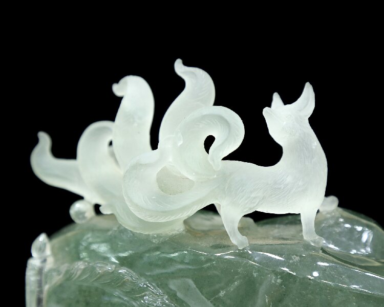 Natural Phantom Crystal Nine-Tailed Fox Figurine - Spiritual Healing Crystal Decor