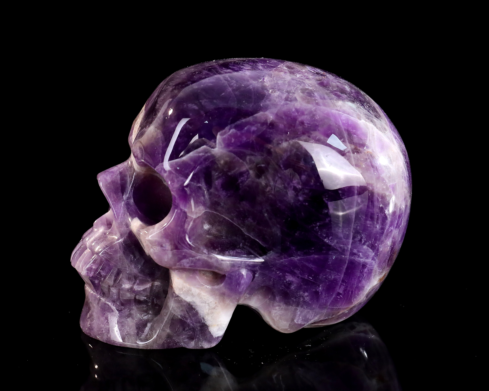 Natural Vitreous Amethyst Crystal Skull - Artisan Hand-Carved Gemstone Sculpture