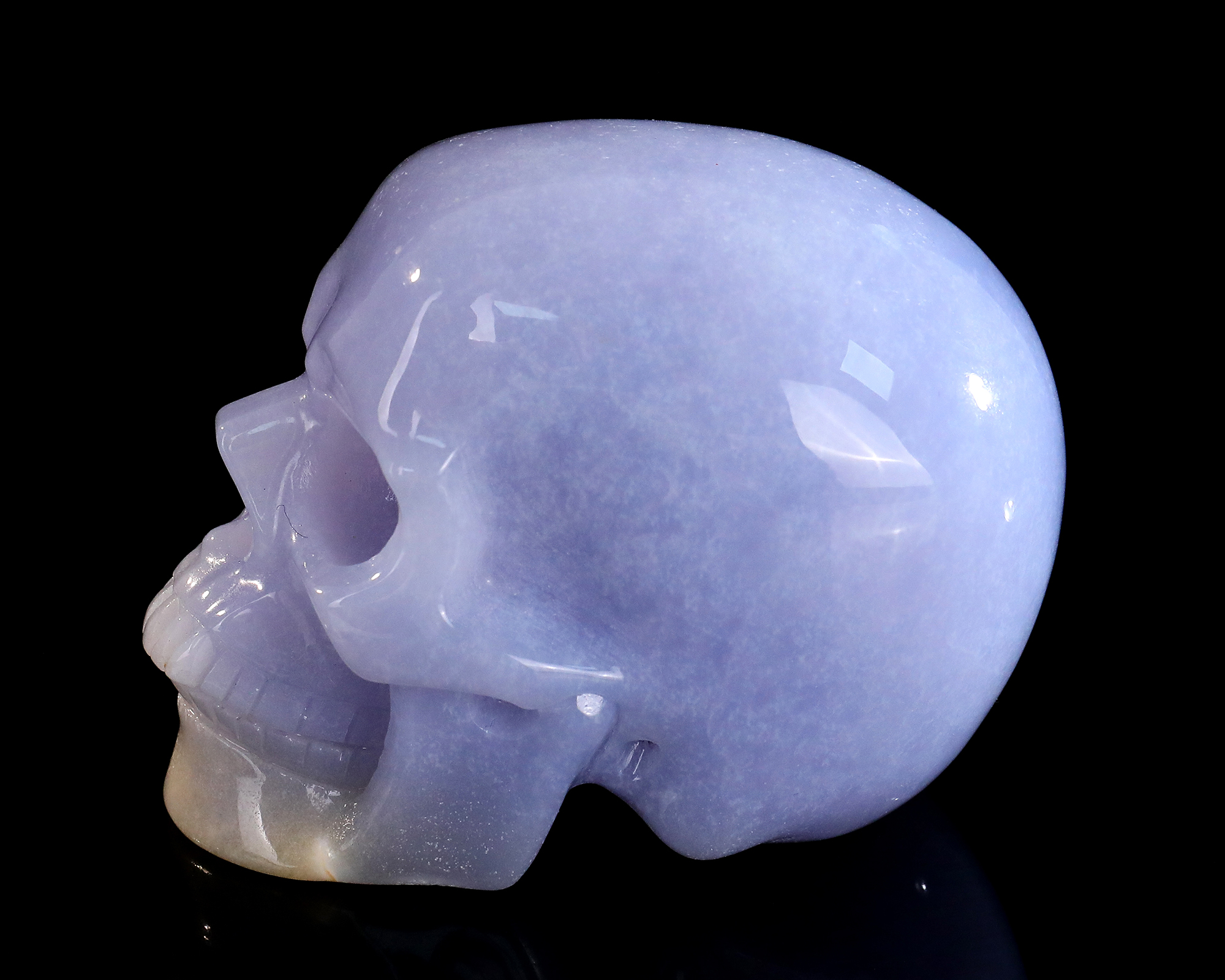 3.0" Smooth Blue Chalcedony Skull Carving, Handcrafted Gemstone Figurine