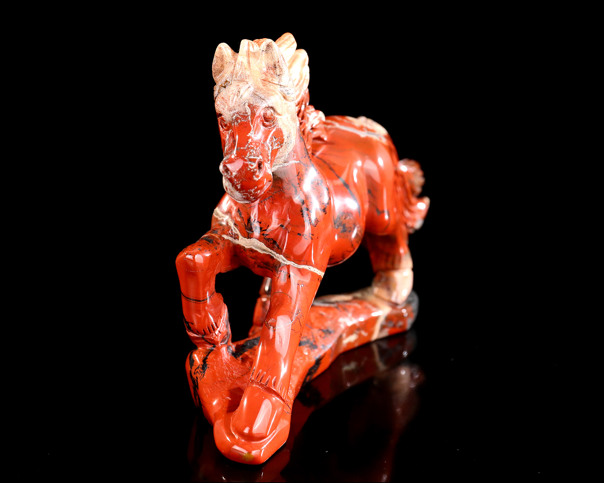 Hand-Carved Red Jasper Horse Statue Natural Stone Art Figurine