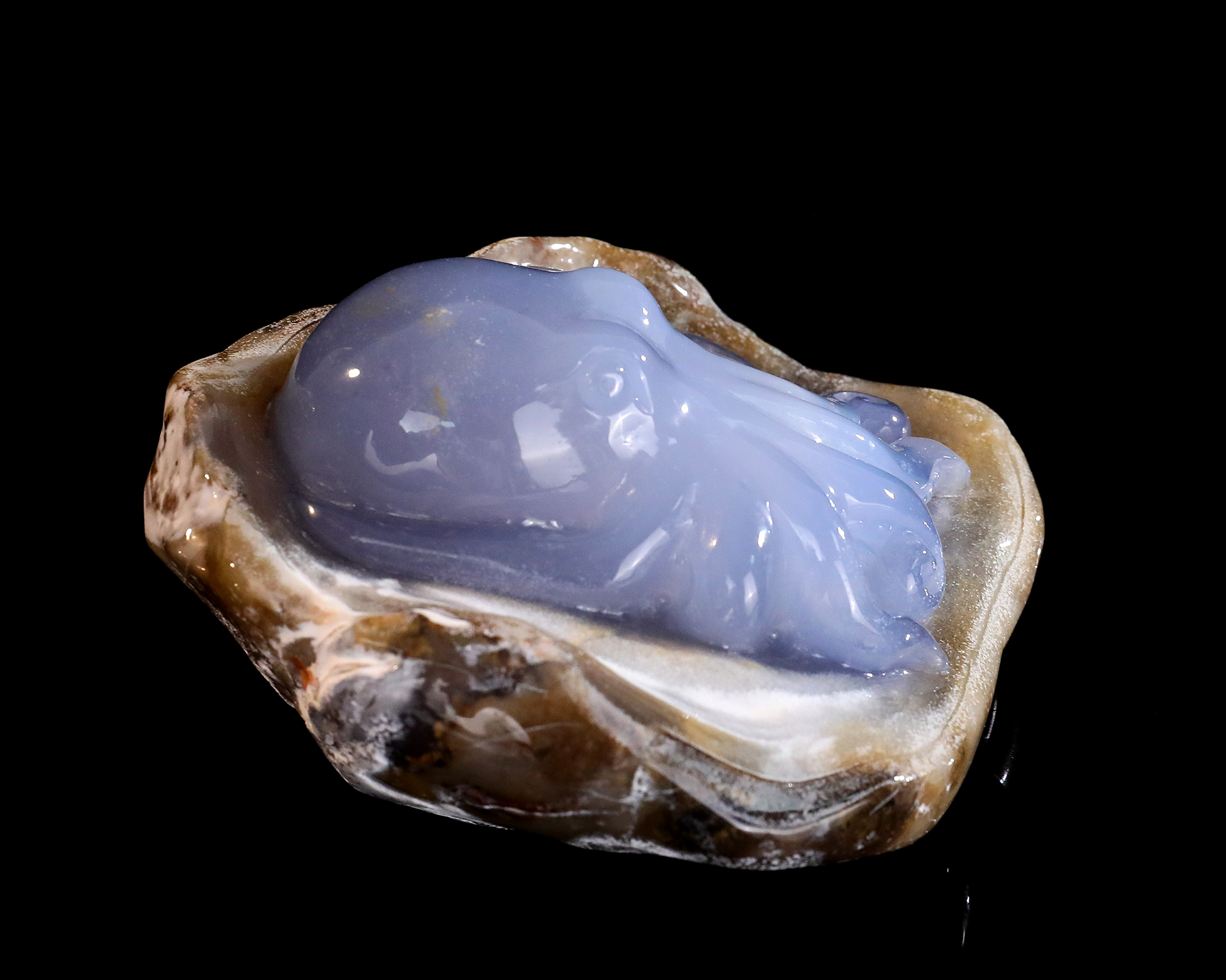 Natural Blue Chalcedony Octopus Carving Handcrafted Gemstone Figurine Stone Art Decor