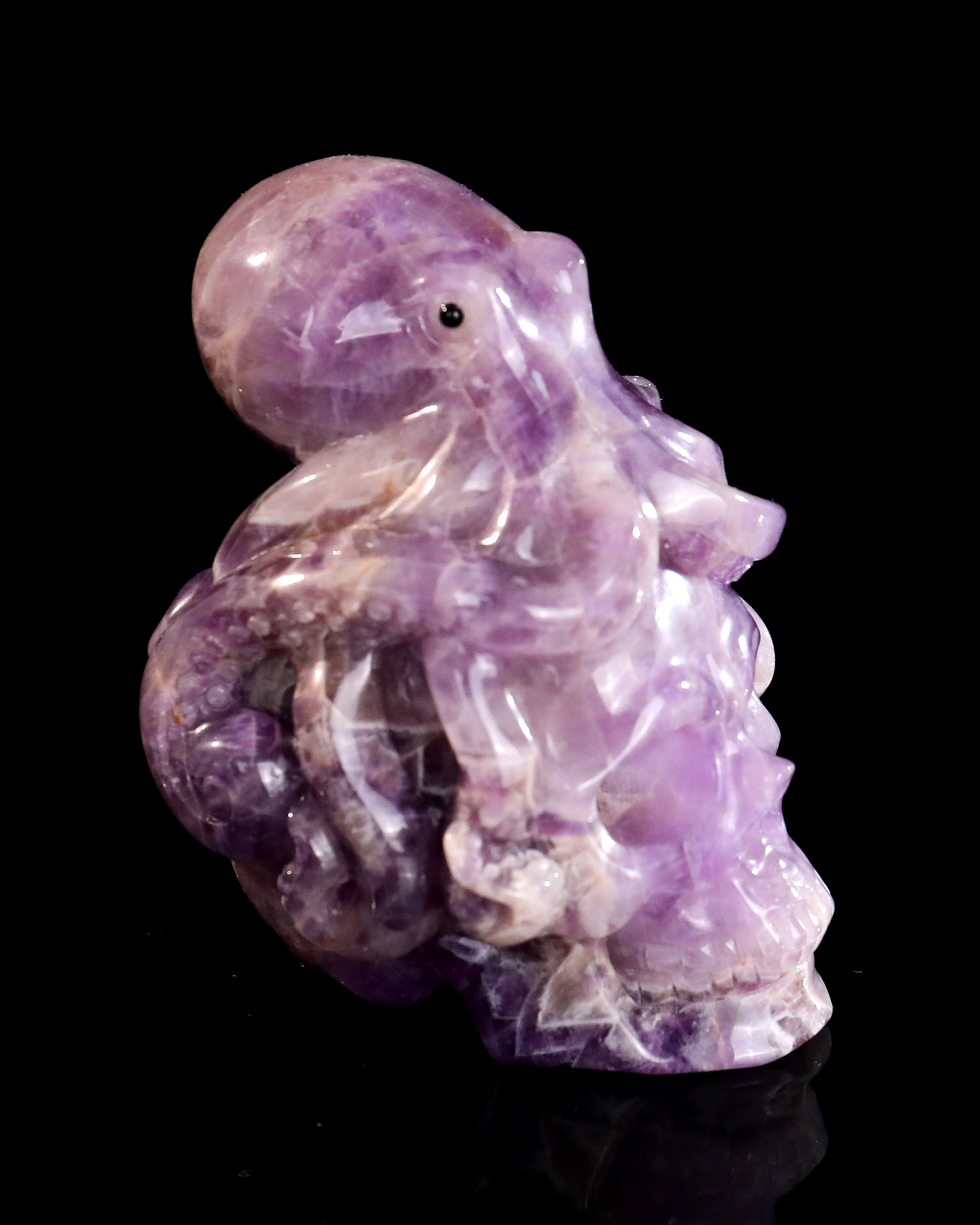 Amethyst Octopus on Skull Carving Hand-Carved Natural Crystal Decorative Art Piece