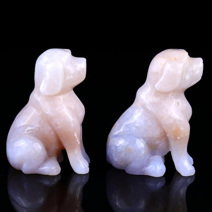 3.1" Blue Chalcedony Hand Carved Crystal Dog Sculpture