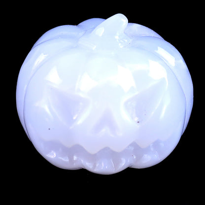 1.7” Natural Blue Chalcedony Hand Carved Crystal Pumpkin Sculpture, Halloween Gift